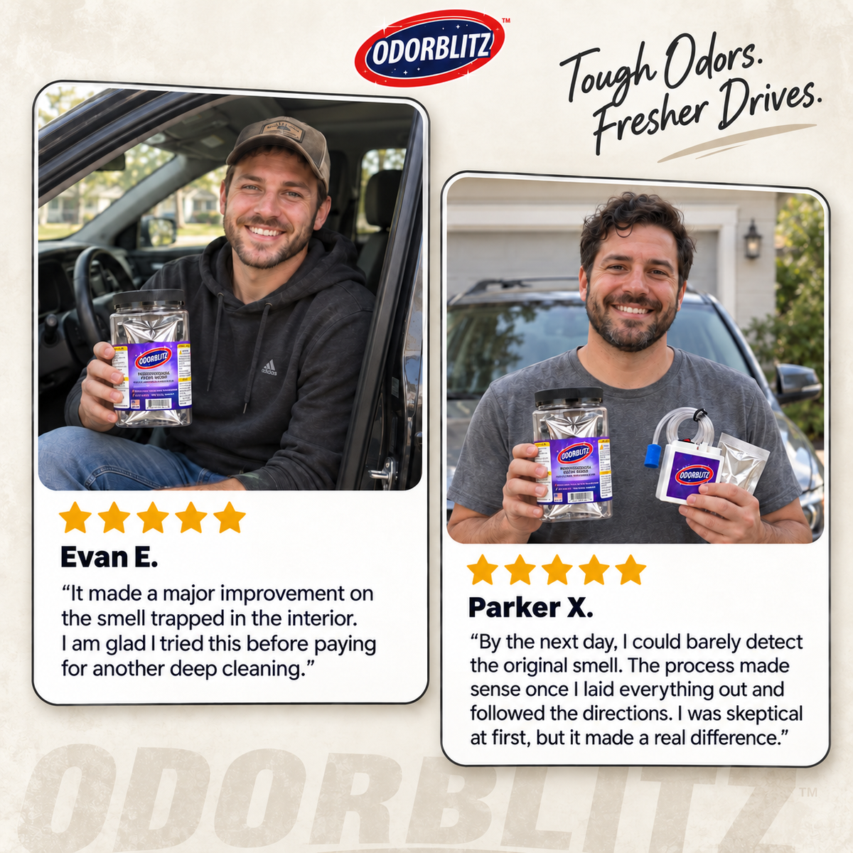 Vehicle Odor Elimination Kit – 2 Treatments – Professional Molecular Odor Eliminator for Vehicles, Smoke, Pet & Musty Odors