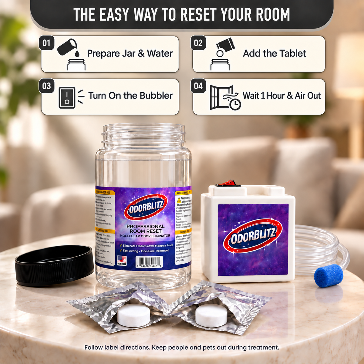 Odor Bomb Room Reset Kit – 2 Treatments – Professional Molecular Odor Eliminator for Cars, Rooms, Smoke, Pet & Musty Odors