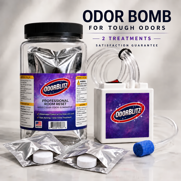 Odor Bomb Room Reset Kit – 2 Treatments – Professional Molecular Odor Eliminator for Cars, Rooms, Smoke, Pet & Musty Odors