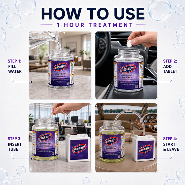 Step-by-step guide on how to use a product with images of containers and hands performing actions.